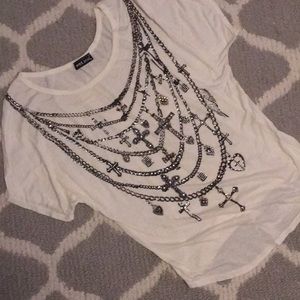 Wet Seal White Embellished Short Sleeve Top